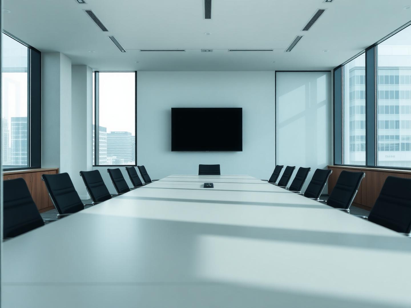 Executivos analisando documentos estratégicos em sala de reunião corporativa